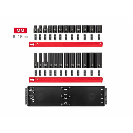 Tekton 3/8 Inch Drive 12-Point Impact Socket Set with Rails, 24-Piece (8-19 mm) SID91213